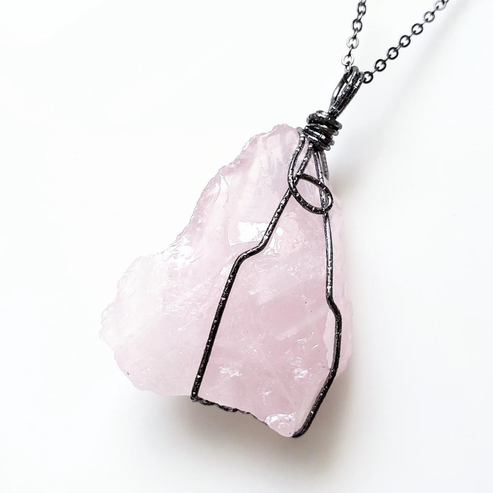 LAST ONE! Wire-wrapped natural rose quartz crystal necklace